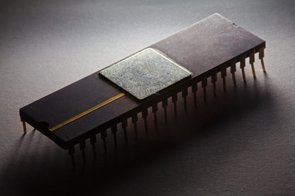 A microchip representing declining AI compute costs